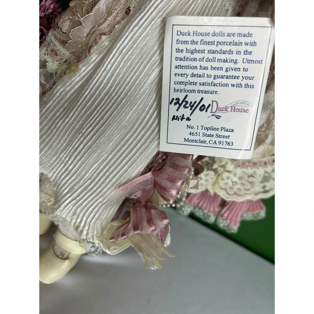 Duck House Heirloom Dolls Porcelain Doll Pink Lace Victorian Gown 2001 Nita Tag